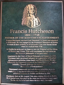 Plaque for Francis Hutcheson. You can click on the image to see a larger version.(Photo provided by Fergus Whelan.)